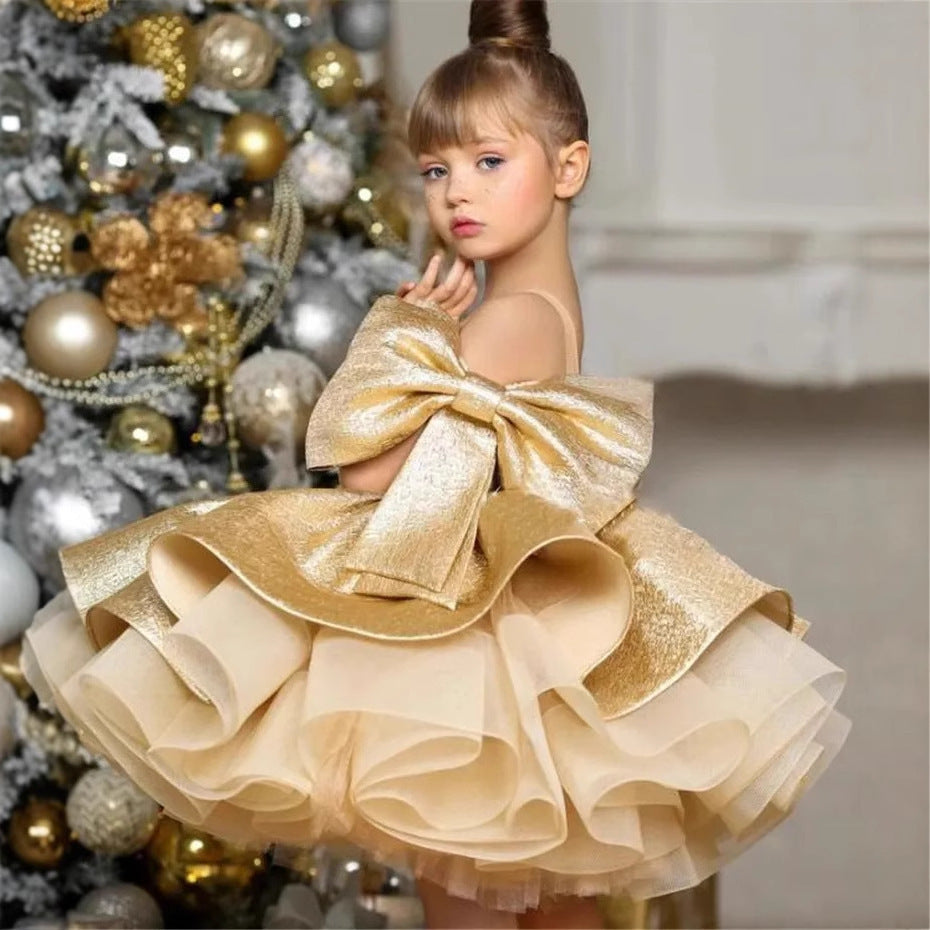 Gold Satin One Year Old Princess Dress