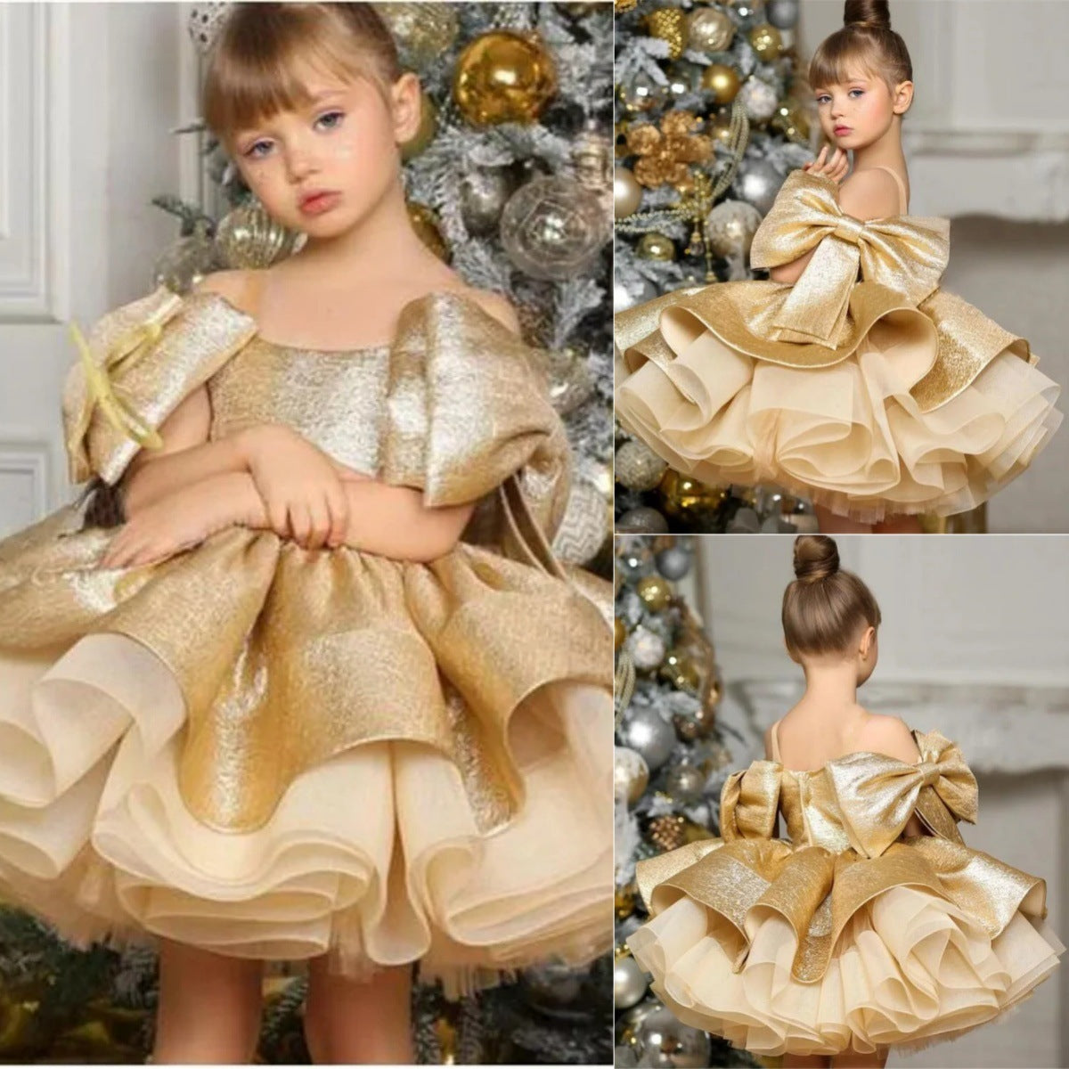 Gold Satin One Year Old Princess Dress