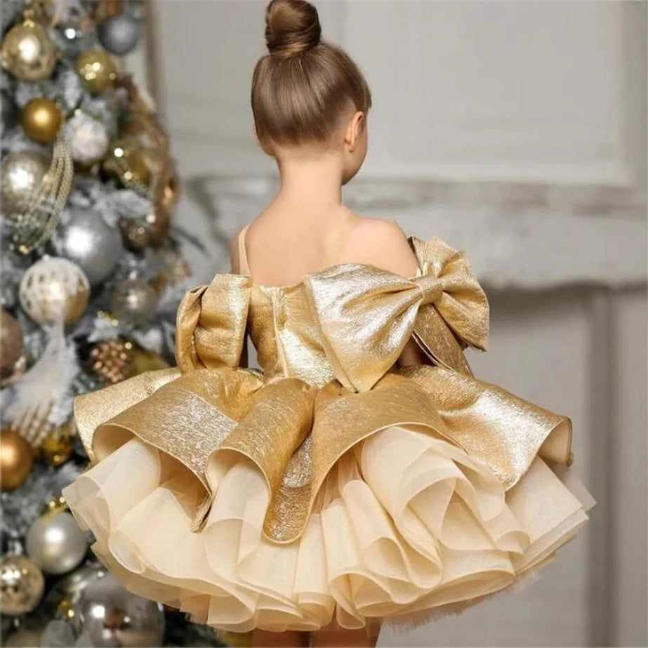 Gold Satin One Year Old Princess Dress